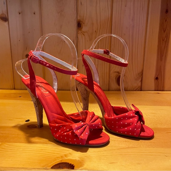 Candie's Shoes Vintage Candies 97s Red White Polka Dot Bow Cork
